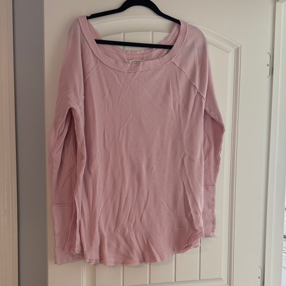 Free People Light Pink Long Sleeve Waffle Top